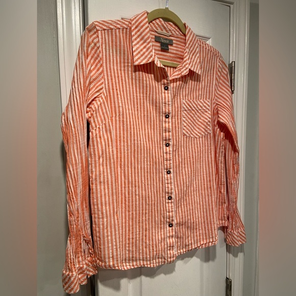 Natural Reflections Size M Cotton Coral White Striped Textured Button Down Shirt - Picture 3 of 10